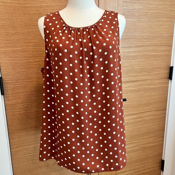 Halogen Sleeveless Top Tank Shirt Women Large Rust White Polka Dots - Picture 1 of 9